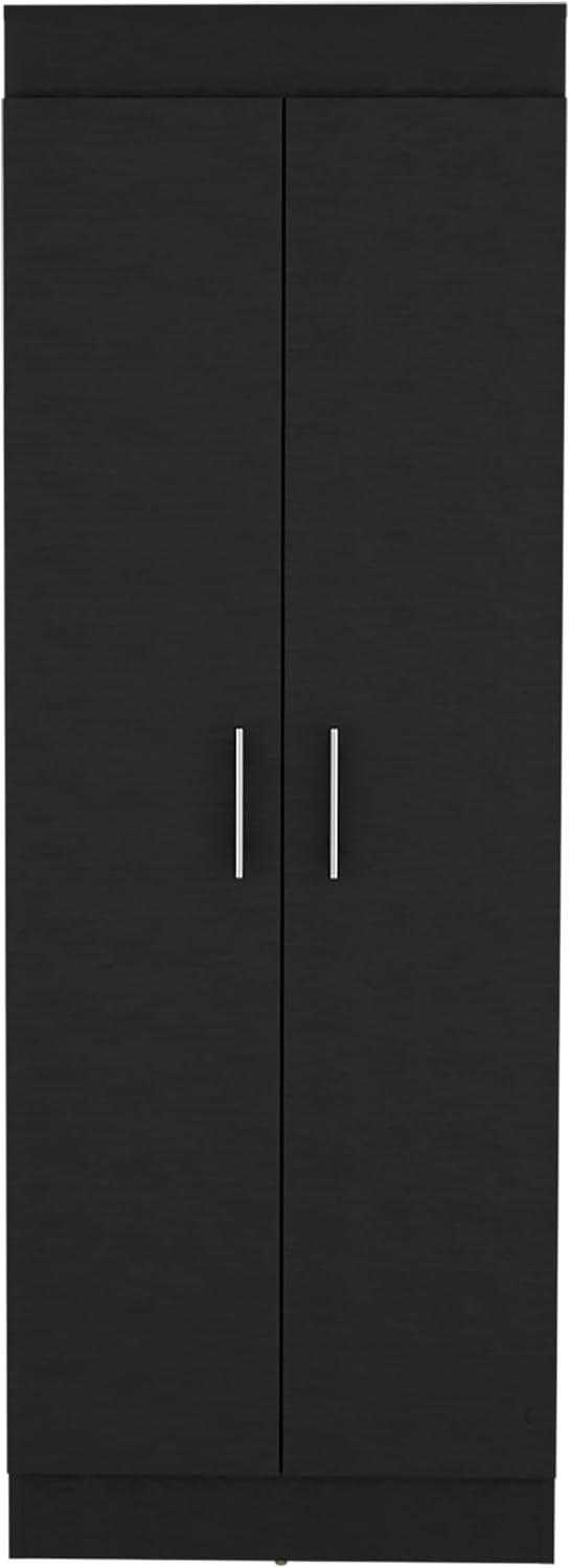 Modern Kitchen Pantry, Black Storage Cabinet with 2 Doors and Multiple Shelve...