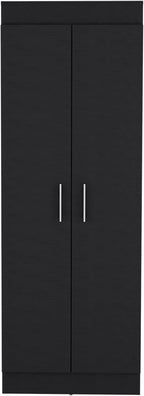 Modern Kitchen Pantry, Black Storage Cabinet with 2 Doors and Multiple Shelves, Engineered Wood, for Dining Room, Easy to Clean