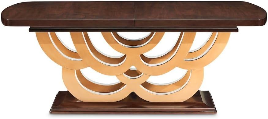 Michael Amini Brown Rectangular Pedestal Dining Table Solid and Manufactured ...