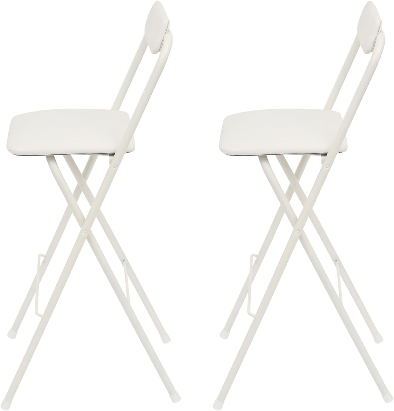 Foldable Bar Chairs Set of 2, Black & White Tall Folding Stool Chair with Backrest Portable for Indoor Outdoor, 276 LBS Capacity (White, 2 PCS)