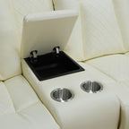 Electric Power Recliner Loveseat Set Living Room Furniture, Comfy Home Theater Breathing Leather Seating with USB 2.0 Charging Ports, LED Light Strips, Mid Console and Cupholders (White)