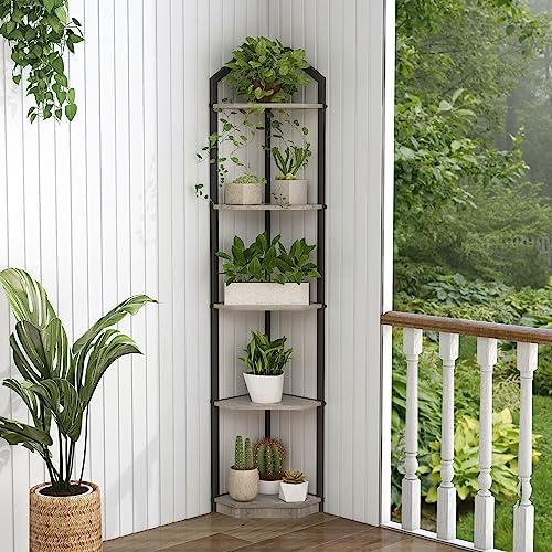 Fun Memories 5 Tier Corner Shelf, 70” Corner Shelf Stand, Corner Bookshelf Pl...