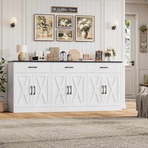 HOSTACK 71" W Kitchen Sideboard Buffet Cabinet with Storage, White/Black