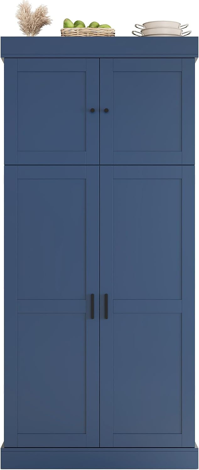 Merax 77''Tall Freestanding Kitchen Pantry,Farmhouse Tall Storage Cab...