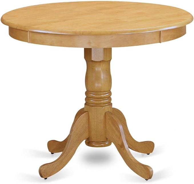 East West Furniture ANDR5-OAK-16 5 Piece Dining Set Includes a Round Kitchen Table with Pedestal and 4 Dark Khaki Linen Fabric Upholstered Parson Chairs, 36x36 Inch, Oak