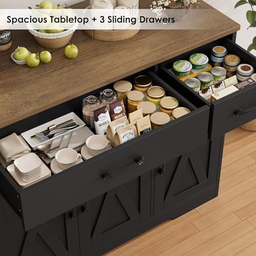 HOSTACK Kitchen Buffet Sideboard Storage Cabinet, Coffee Bar Cabinet, Black