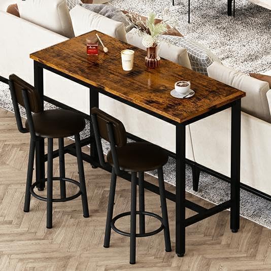AWQM Bar Table Set of 2, Industrial Bar Table and Chairs Set of 2,3 Piece Bar...