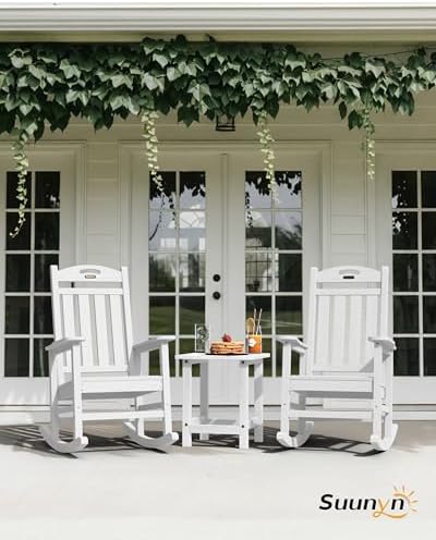 Outdoor Rocking Chair, HDPE Patio Rocking Chair, All Weather,White | Relax in...