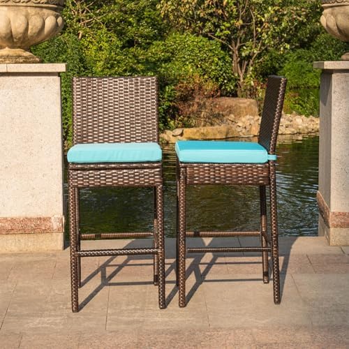 Sundale Outdoor Wicker Bar Stool Set of 2, 29 Inch Seat Height Patio Stool