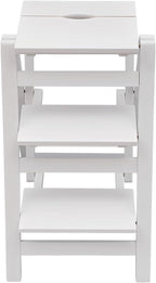Step Stool for Adults Step Ladder Counter Chair, 3-Step Folding Portable Wooden Step Stool for Library Home Kitchen, 220 lbs White
