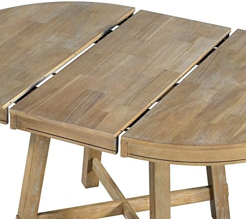 Farmhouse Round Extendable Dining Table with 16" Leaf Wood Kitchen Table