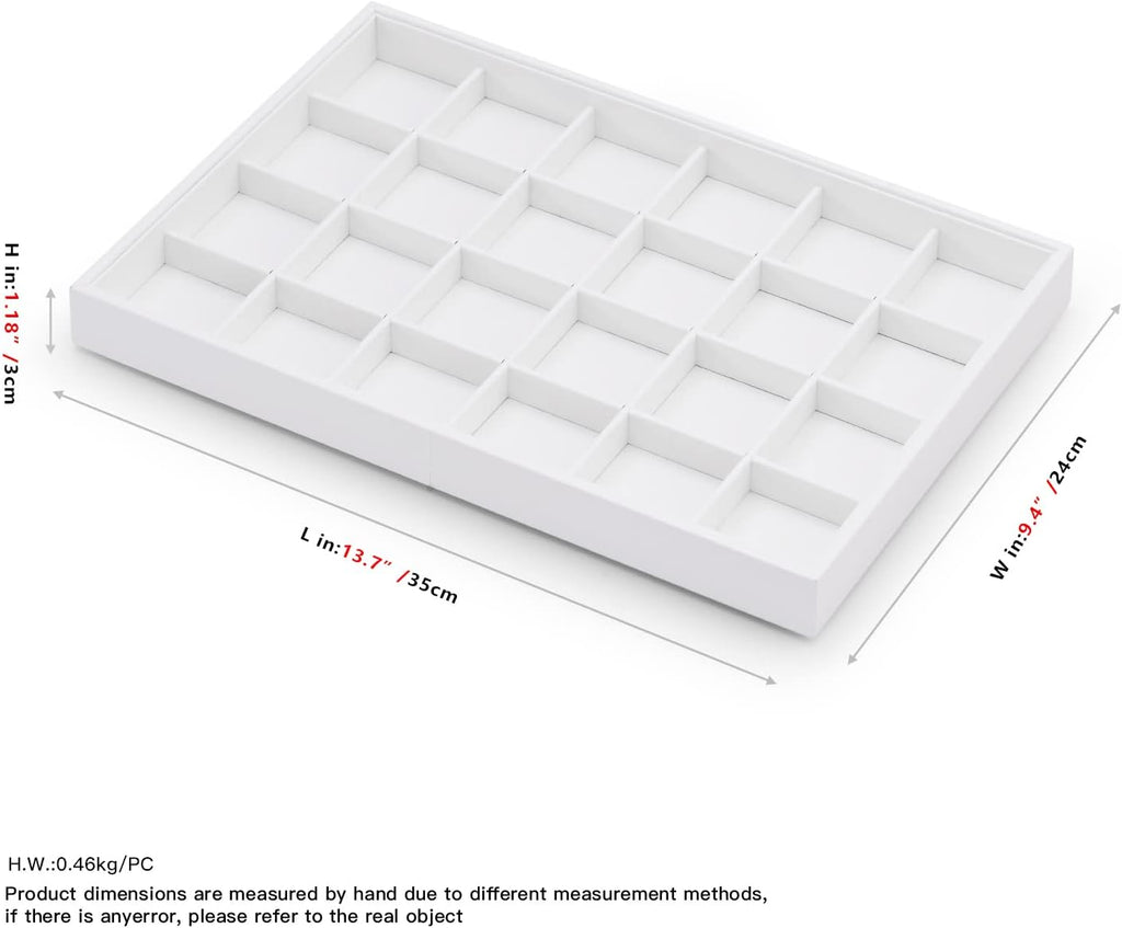 White Jewelry Display Organizer Tray Stackable Premium PU Leather 24 Grid Trinket Earring Ring Organizer Tray