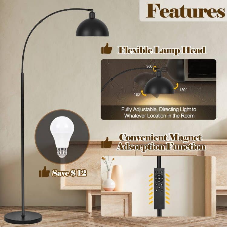 【Upgraded】Black Arc Floor Lamps for Living Room - Dimmable Arched Floor Lamp ...