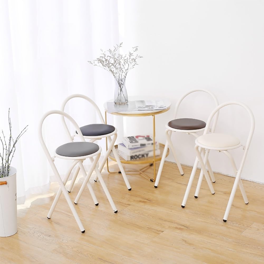 46cm/18inch Folding Bar Stool with Circular Cushion, Counter High Folding Chair, Portable Folding Stool, Kitchen Camping Indoor and Outdoor(Gray)