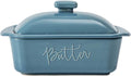 FE Butter Dish, 10 oz Ceramic Butter Keeper with Water Line, French Butter Dish with Lid for Countertop (Blue)