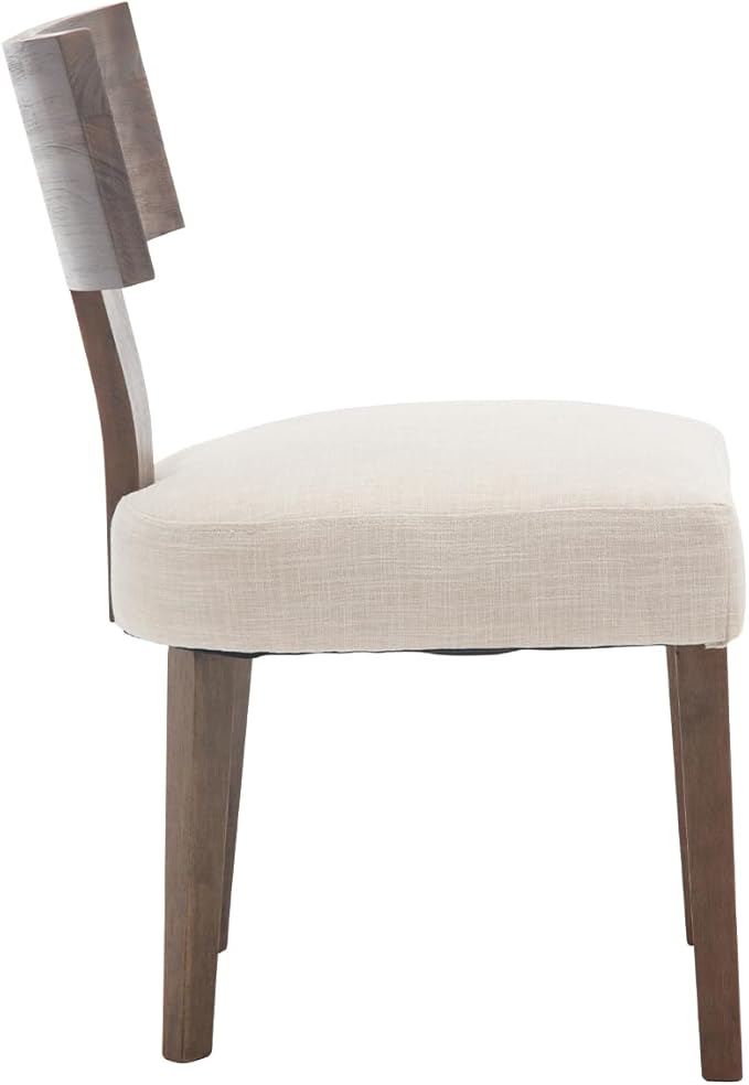 chairus Dining Chairs Set of 6, Upholstered Farmhouse Kitchen Chairs with Dark Brown T-Shape Wood Back Armless Dining Room Chairs with Soft Wide Seat, Linen Beige
