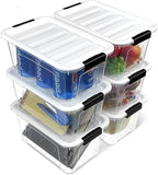 Plastic Storage Bins with Lids 6 Pack, 7 Quart Storage Containers with Black Buckle Latch, Stackable Storage Containers for Home Pantry Office Classroom Organization, White