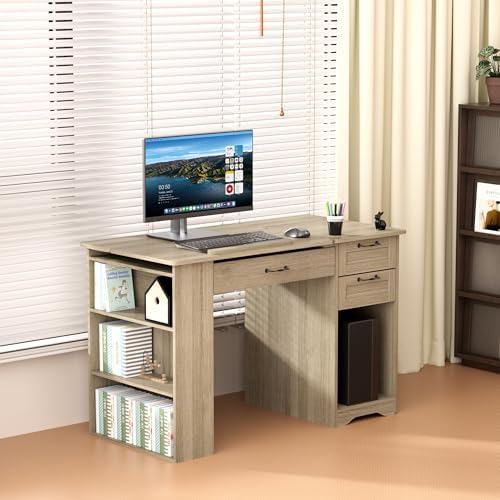 Drafting Table with Storage Cabinet & Drawers, Adjustable Drawing Desk wi...