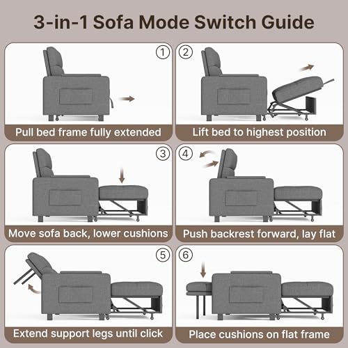Gizoon Convertible Sofa Bed Modern Couch Bed & Small Loveseat Sleeper, Gr...