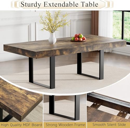 9-Piece Extendable Dining Table Set for 8, 63-78 Inch Rustic Brown Kitchen Ta...