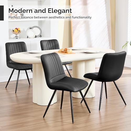 Dining Chairs Set of 3, Modern Dining Chairs with Thick Cushions, PU Leather ...
