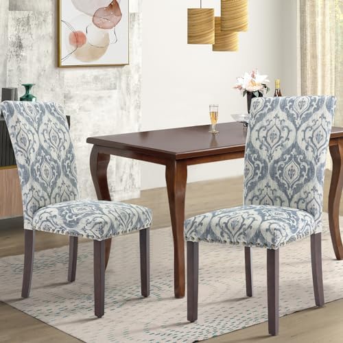 COLAMY High Back Dining Chairs Set of 4, Blue/White Flower