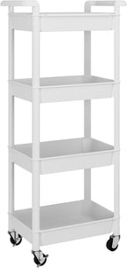MIOCASA Utility Rolling Cart with Detachable Tray Top, 4-Tier Kitchen Storage Organization, Art Cart with Wheels for Office, Classroom, Livingroom, Kitchen, Bathroom (White, 4-Tier-Plastic)