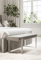 VANT Upholstered Bed Bench, Boucle Grey, Matte Black