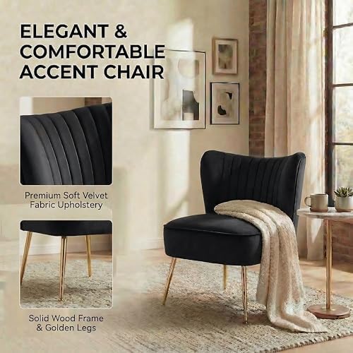 DUOMAY Modern Accent Chair Set of 2 Velvet Slipper Chair with Gold Legs Wingb...