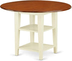 East West Furniture SUAV3-BMK-W 3 Piece Kitchen Table Set for Small Spaces Contains a Round Dining Table with Dropleaf & Shelves and 2 Dining Room Chairs, 42x42 Inch, Buttermilk & Cherry