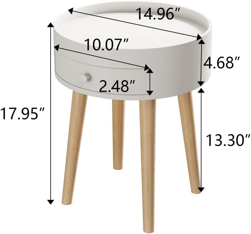 18" H Modern Nightstand with Storage Drawer & Oak Legs Bedside Table...