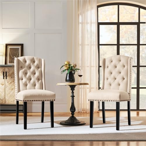 Yaheetech Upholstered Dining Chairs Set of 4 Button Tufted Chairs Beige