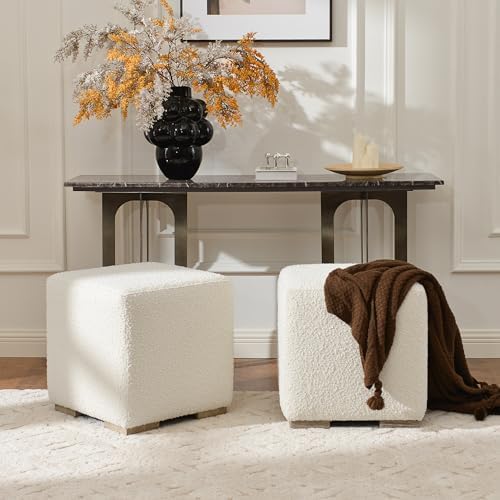 KINWELL 18.5" Wide Modern Square Boucle Ottoman Set of 2 | Cube Ottoman ...