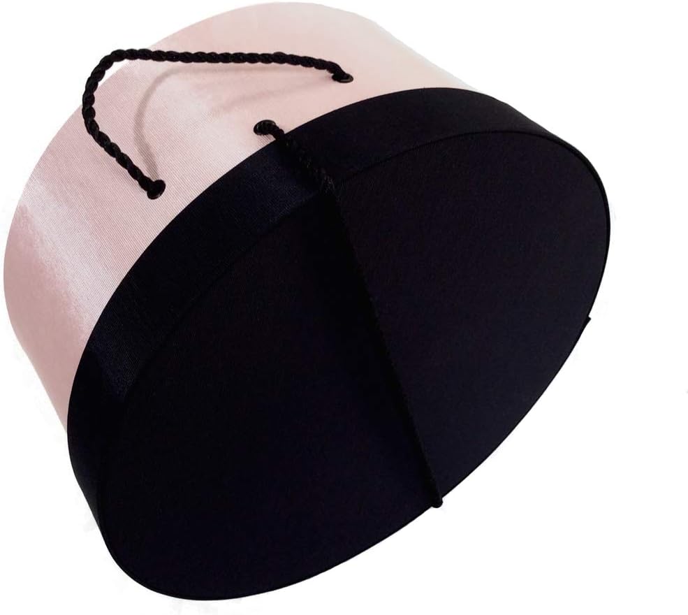 Sarah's Hat Boxes Classic Pink/Black Hat Box – 16.75" x 8.5" (Dia. x Ht.) Handmade in USA – Odorless Non-Toxic Adhesive, Cording Handle – Premium Storage for Hats & Accessories