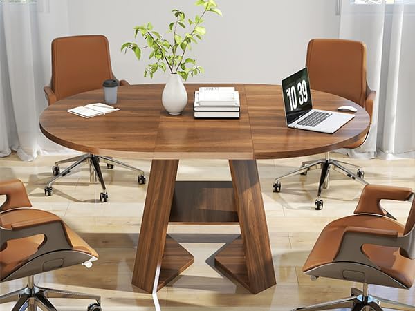 43.3in-59in Extendable Round Dining Table for 4-6,Modern Kitchen Oval Dining ...