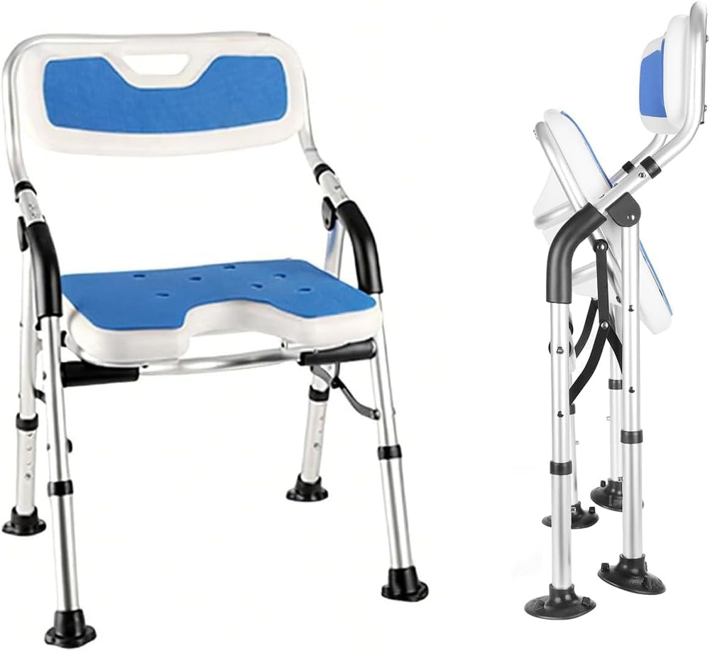 DEWEL Foldable Shower Chair for Elderly and Disabled, Folding Shower Seat wit...