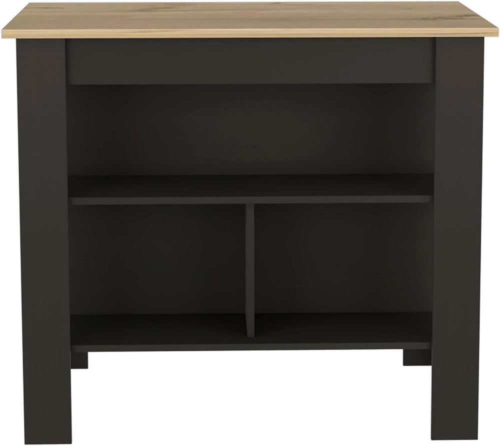Kitchen Island with Three Concealed Shelves, Black, Light Oak | Modern kitche...