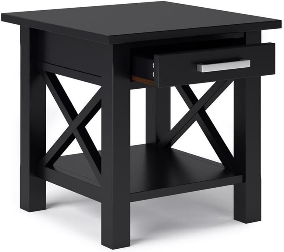 Pemberly Row Solid Wood End Table with Storage, Black Finish, 20.5" W x ...