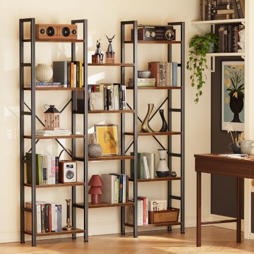 Huuger 5 Tier Bookshelf, 68'' Tall Bookcase, 14 Open Shelves, Rustic ...