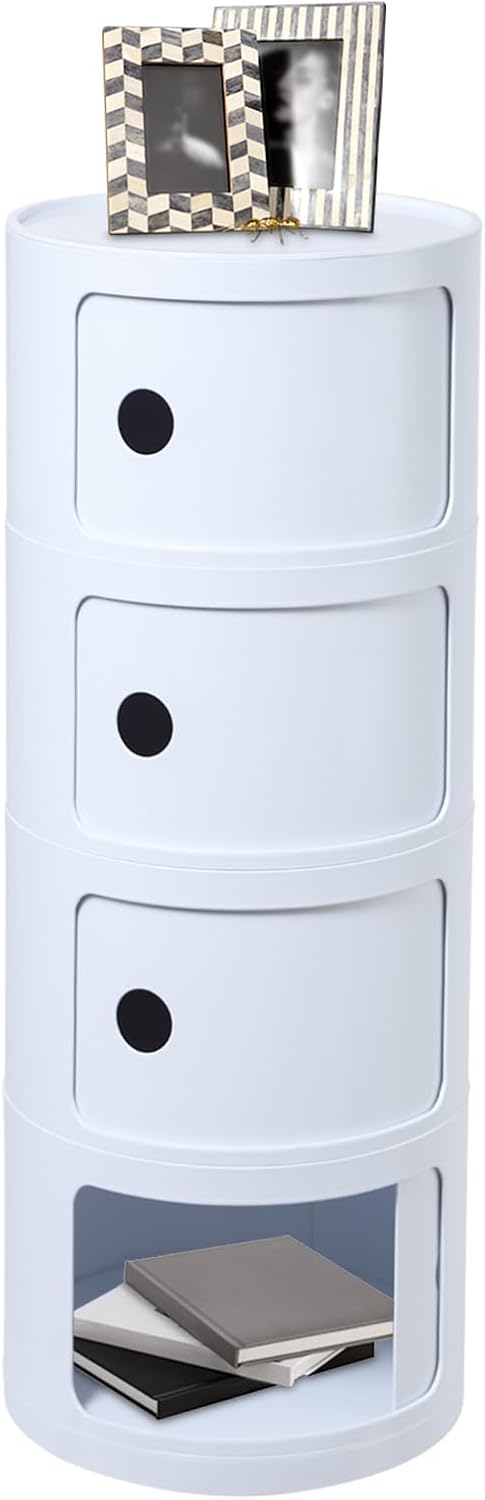 4 Tier Rounded Cabinet, Round Nightstand Detachable End Table with Storage Li...