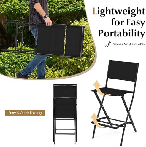 COSTWAY Outdoor Patio Folding Bar Chair Set of 4 with Metal Frame, Footrest