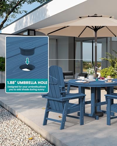 SERWALL 5-Piece Patio Dining Set, 45" Table & 4 Adirondack Chairs, Navy