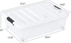 25 Quart Clear Underbed Storage Bins with Wheels, Stackable Plastic Latching Bin with Lid, 4 Packs