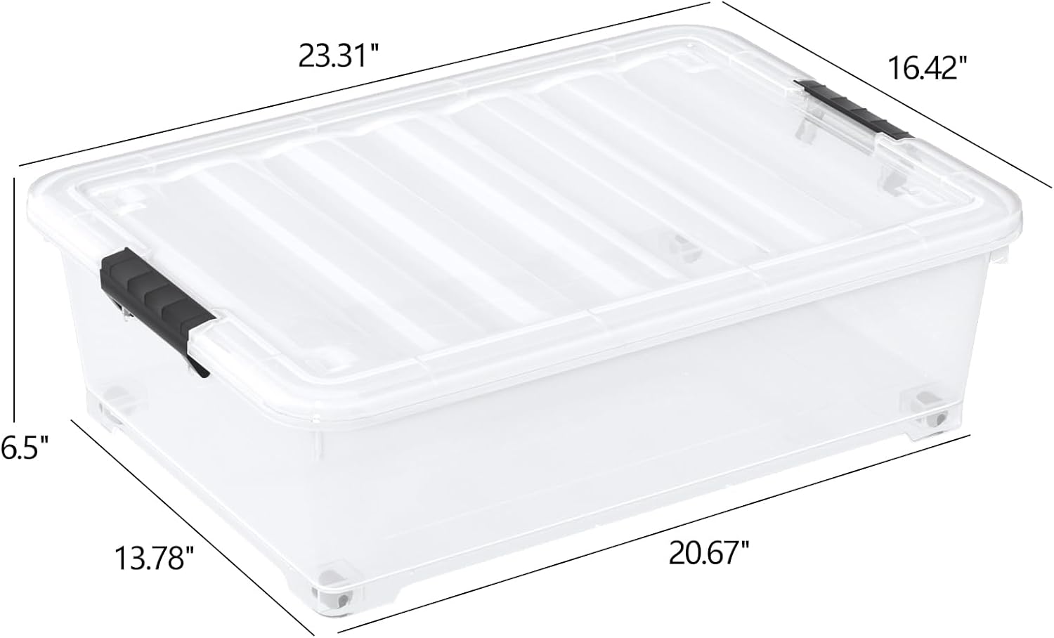 25 Quart Clear Underbed Storage Bins with Wheels, Stackable Plastic Latching Bin with Lid, 4 Packs
