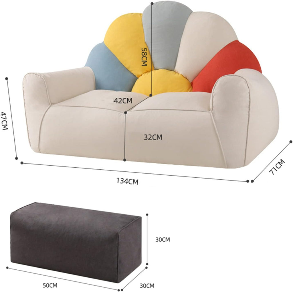 HWOEK Lazy Sofa Bean Bag Chair w/Footstool Lounger Seat - No Filler, Soft Beanbag Cover, Stuffed Animal Storage or Memory Foam Lounger Seat, Beige Yellow Stitching