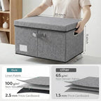 Storage Bins with Lids [3-Pack] Linen Fabric Foldable Storage Boxes Organizer Containers Baskets Cube with Cover for Bedroom Closet Office Grey(23.4X15.9X11.4)