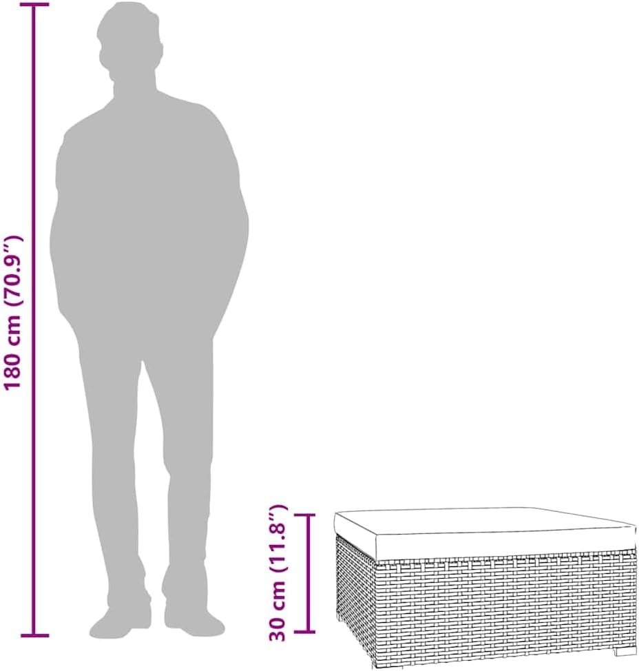 Patio Footrest with Cushion, 27.6x27.6x11.8 Inches Poly Rattan Ottoman, Black...