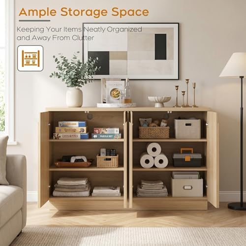 Yechen 110" Modular Fluted Sideboard Buffet Cabinet with Storage, Wood M...