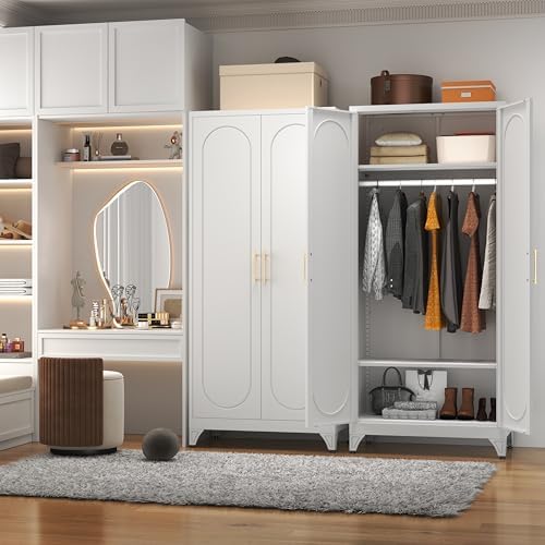 Polup 71" White Metal Armoire Wardrobe Closet with 2 Doors and Shelves