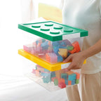 loobuu Plastic Storage Bins with Lids - Stackable Toy Storage Organizer Box Set of 2, Toy Chests with Compatible Building Baseplate and Lid, Storage Container for Building Bricks - Yellow+Green